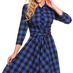 Burlady Woman’s Plaid Dress - 3/4 Sleeve Size L